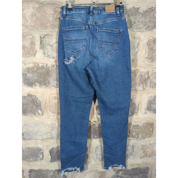 American Eagle Stretch Jeans Medium Wash Distressed Woman's Size 4 Long - Picture 5 of 15